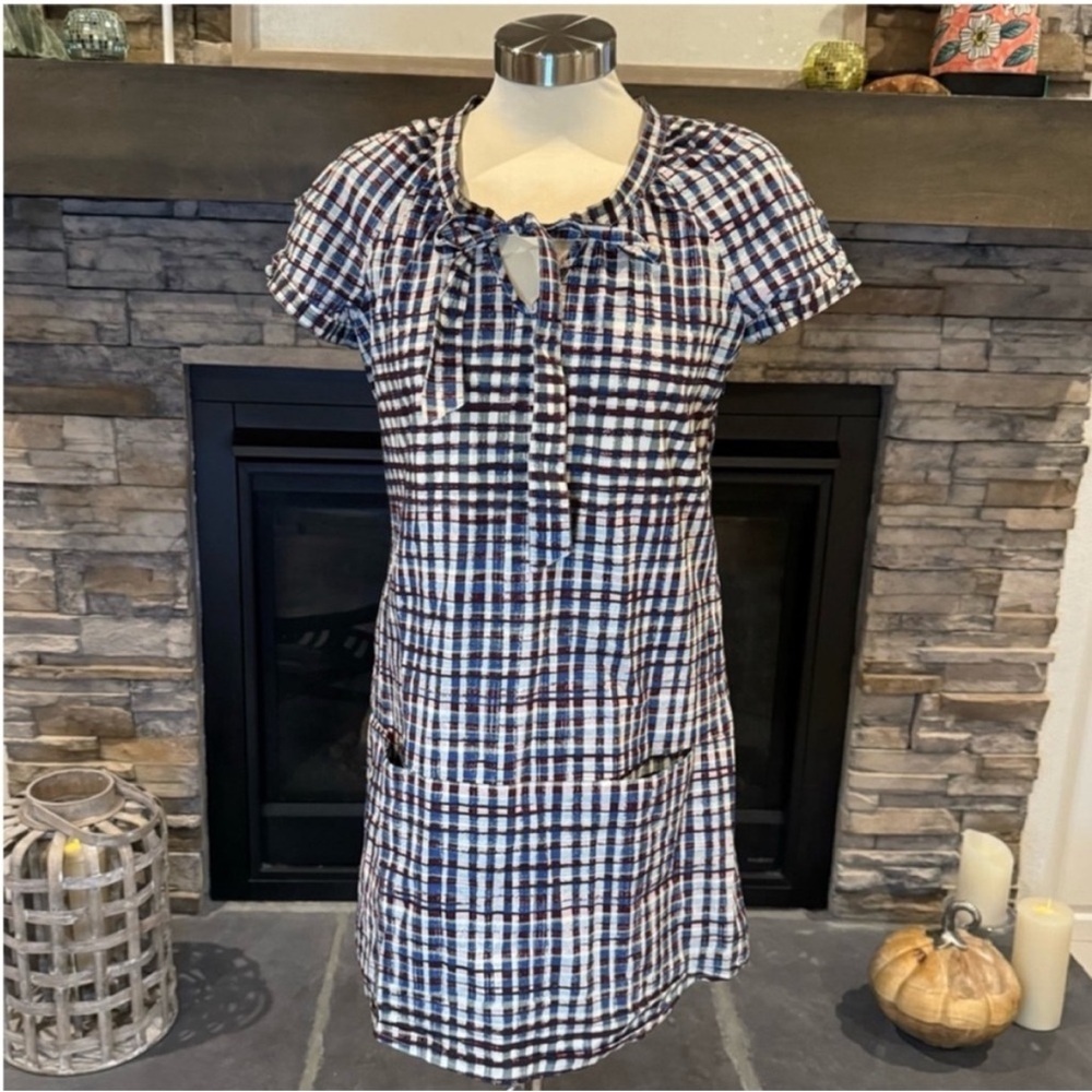 Urban Outfitters Red Blue and White Gingham Short Sleeve Sundress